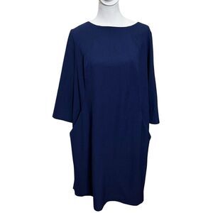 MM Lafleur Etsuko Blue Knee Length Work Dress Women’s 1X with Pockets